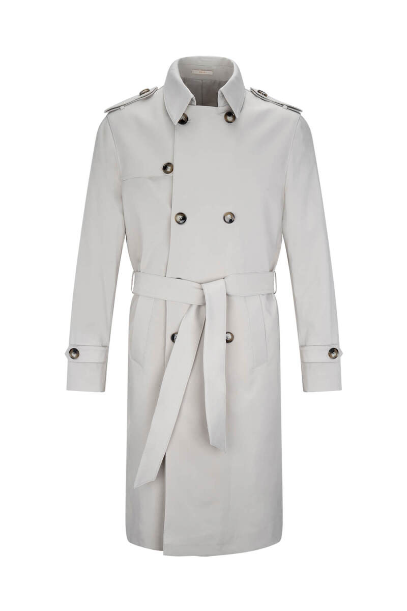 Bej Slim Fit Bebe Yaka Pamuklu Trençkot - Saykı