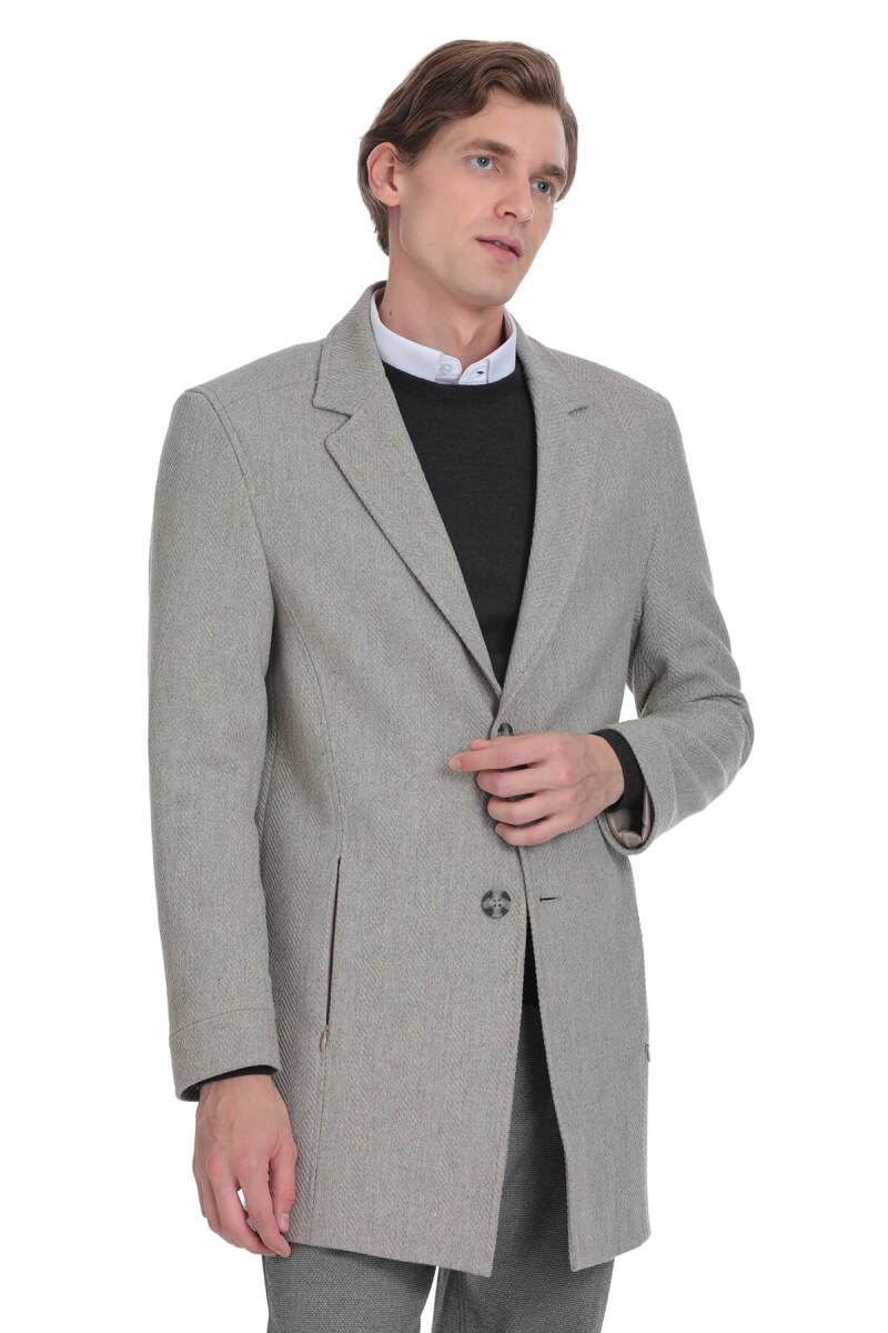 Bej Slim Fit Ceket Yaka Yünlü Kaşe Palto - Saykı (1)