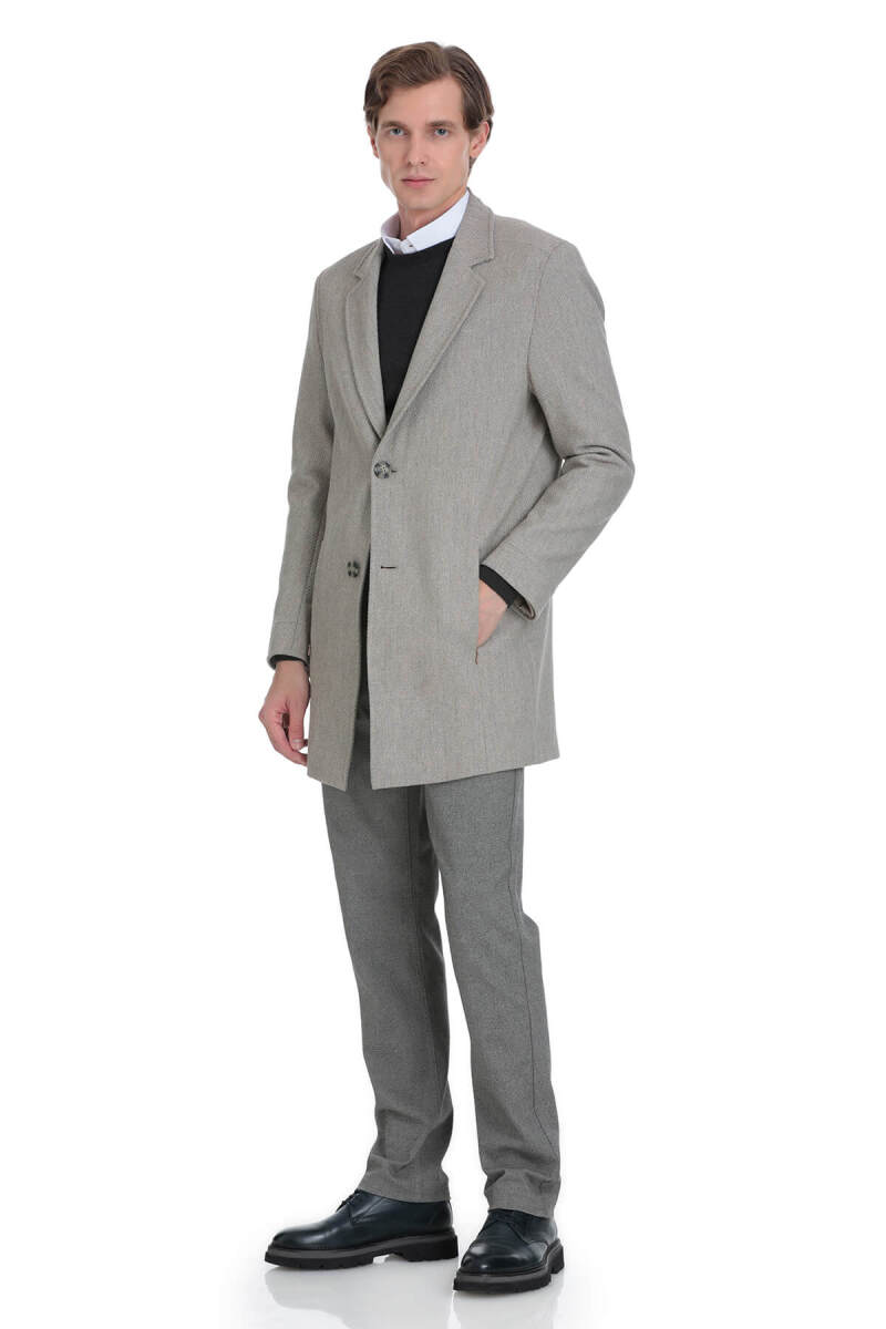 Bej Slim Fit Ceket Yaka Yünlü Kaşe Palto - Saykı (1)