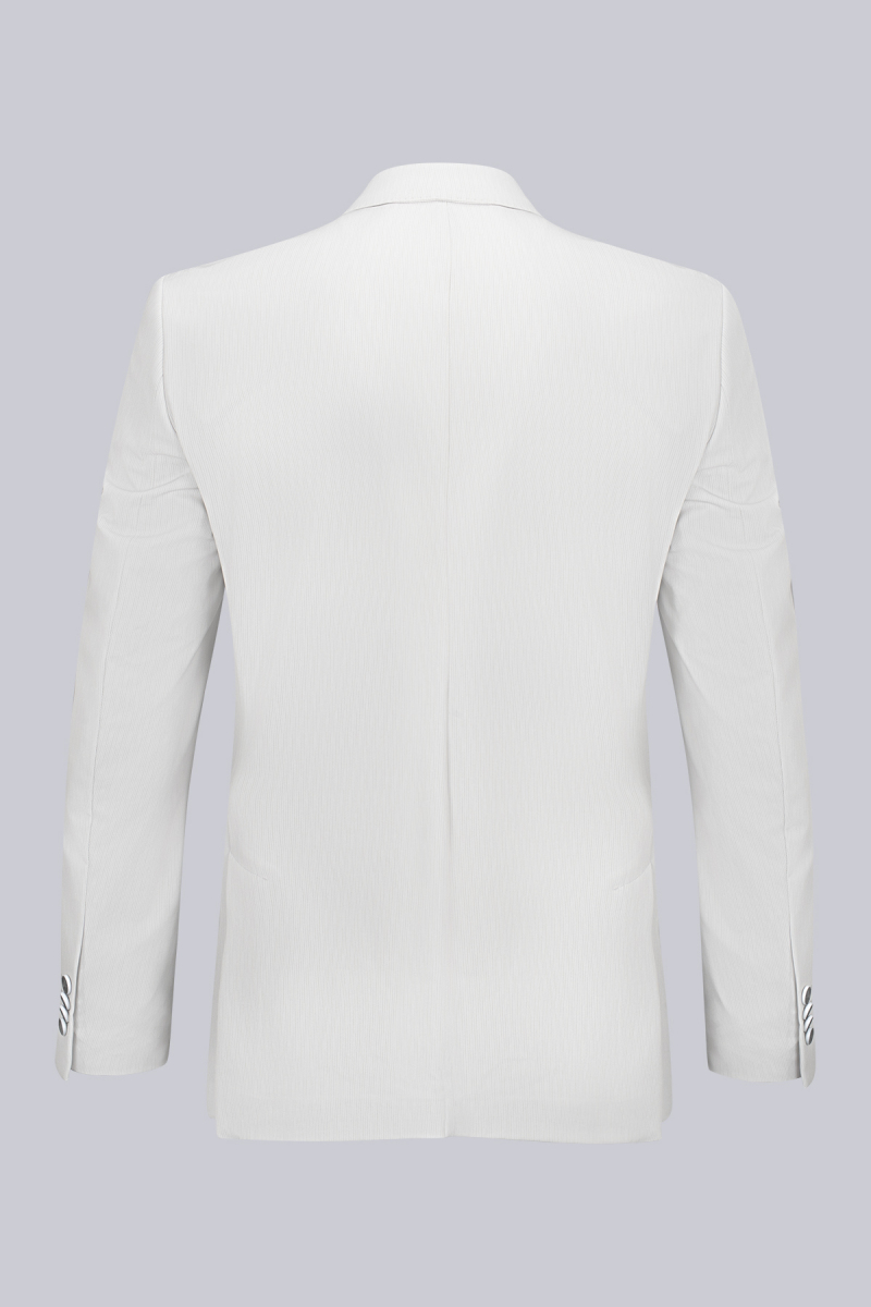 Bej Slim Fit Çizgili Mono Yaka Takım Elbise - Saykı (1)