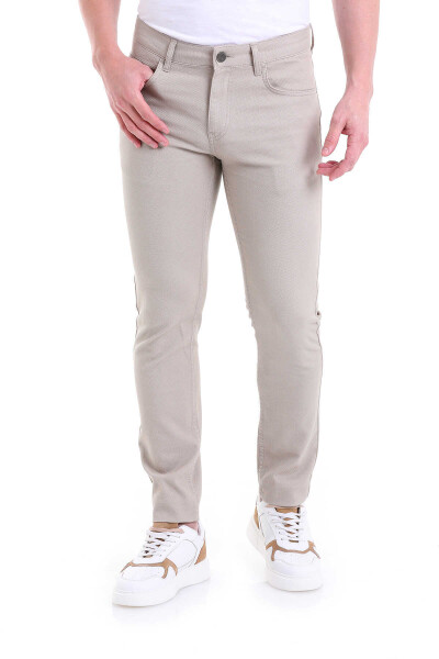 Bej Slim Fit Desenli Pamuklu 5 Cep Kanvas Pantolon - 5