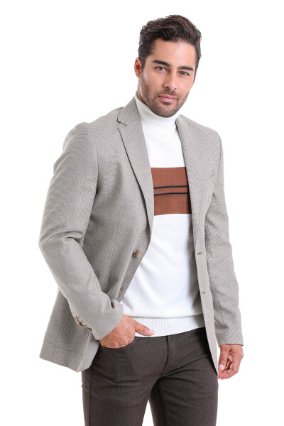 Bej Slim Fit Desenli Mono Yaka Casual Ceket 