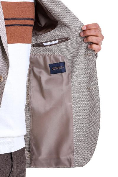 Bej Slim Fit Desenli Mono Yaka Casual Ceket - 6