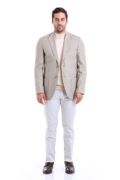 Kahverengi Slim Fit Desenli Mono Yaka Casual Ceket - 4