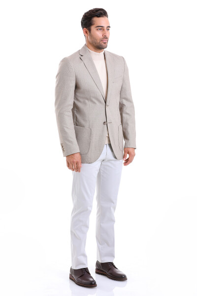Kahverengi Slim Fit Desenli Mono Yaka Casual Ceket - 5