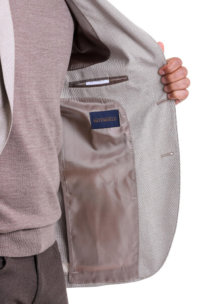 Bej Slim Fit Desenli Mono Yaka Casual Ceket - 7