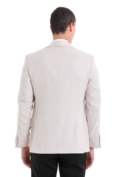Bej Slim Fit Şal Yaka Desenli Klasik Damatlık - 6