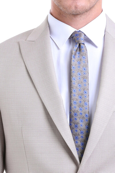 Bej Slim Fit Desenli Sivri Yaka Klasik Takım Elbise - 4