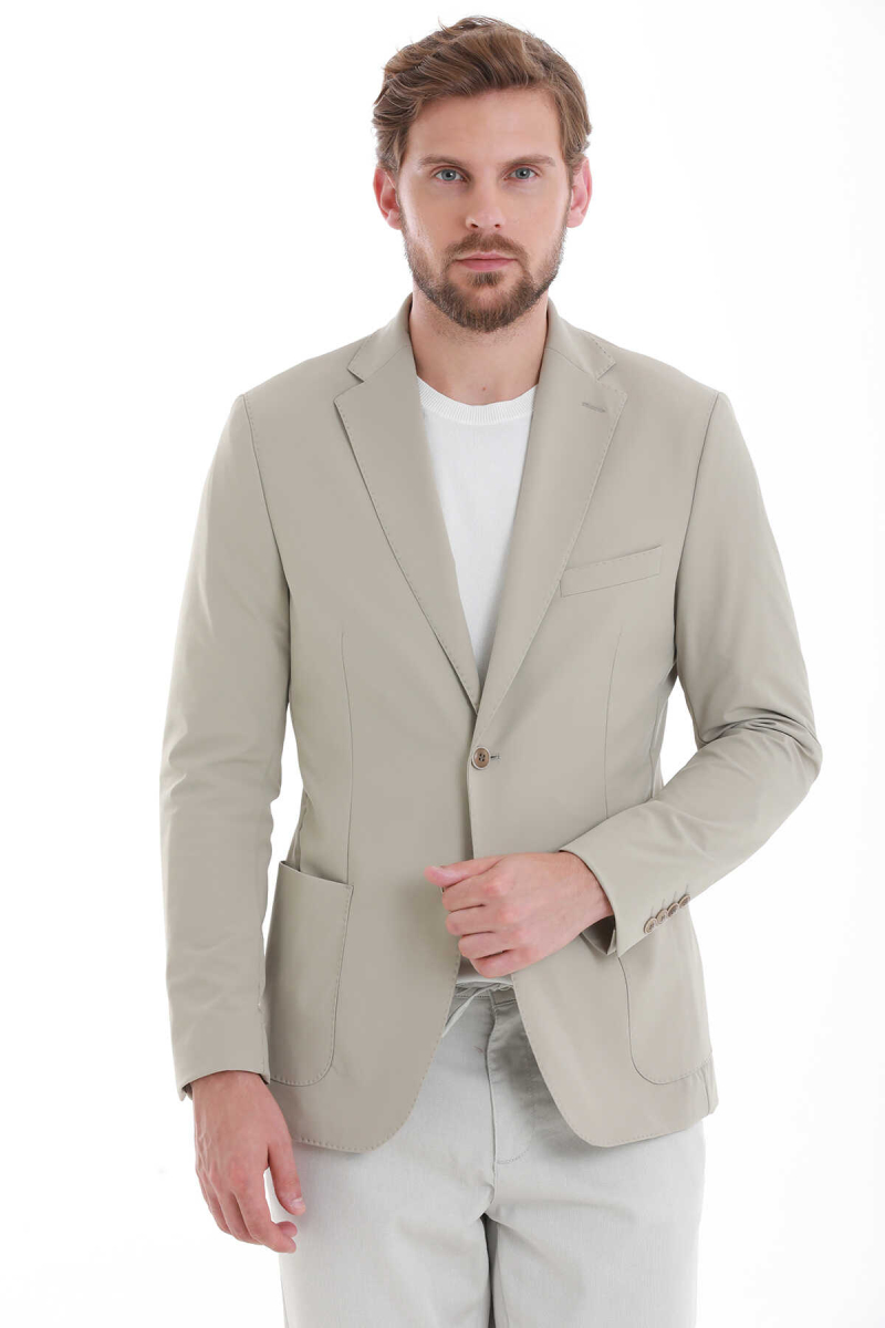 Bej Slim Fit Mono Yaka Casual Ceket - Hatem Saykı
