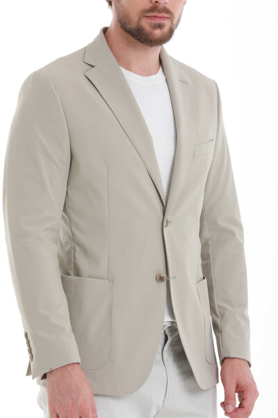Bej Slim Fit Mono Yaka Casual Ceket - 4
