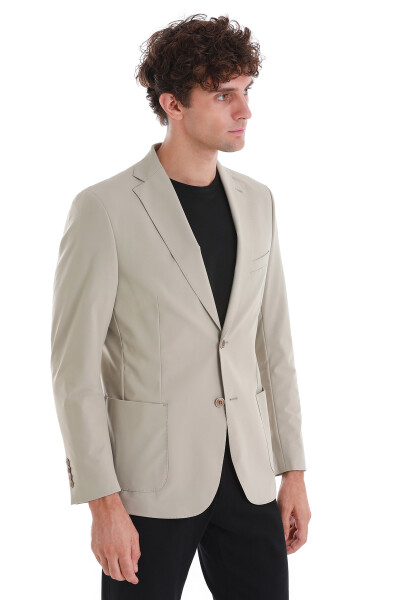 Bej Slim Fit Mono Yaka Casual Ceket - 6
