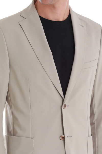 Bej Slim Fit Mono Yaka Casual Ceket - 8