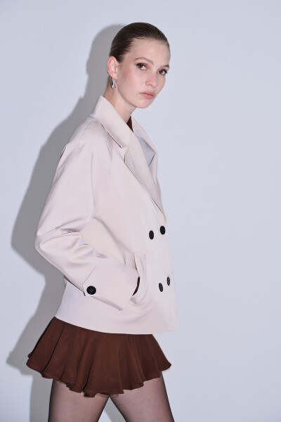 Saykı Woman Bej Slim Fit Mono Yaka Pamuklu Trençkot - 2