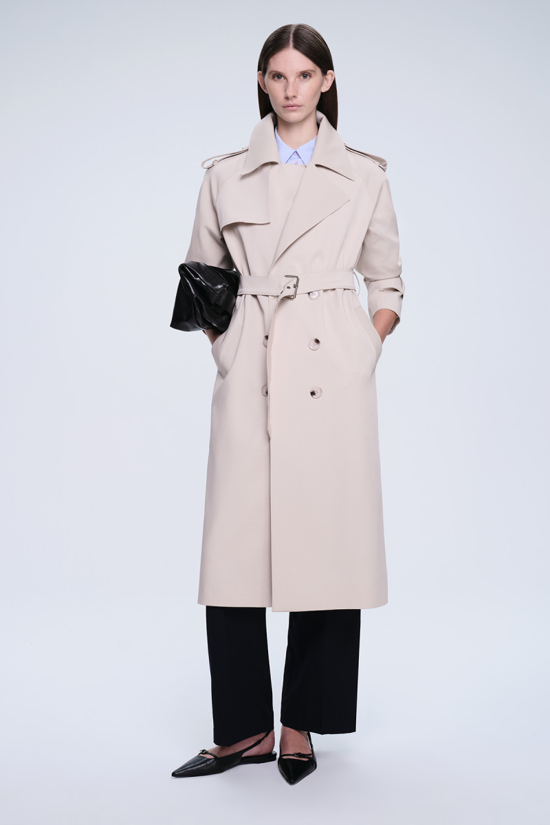 Saykı Woman Bej Slim Fit Mono Yaka Pamuklu Trençkot - Saykı Woman