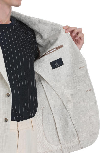 Bej Slim Fit Mono Yaka Casual Ceket - 4