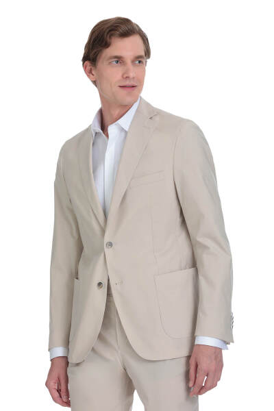 Bej Slim Fit Mono Yaka Casual Takım Elbise - 4