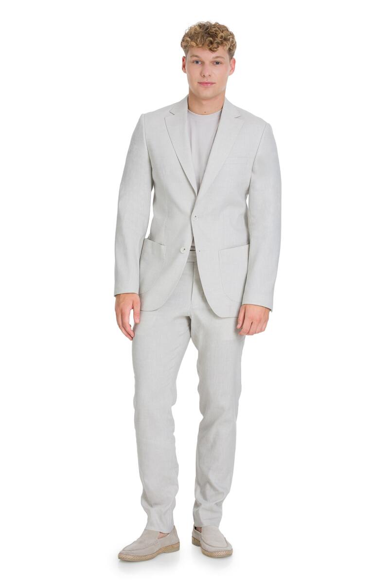 Bej Slim Fit Mono Yaka Keten Takım Elbise - Saykı (1)