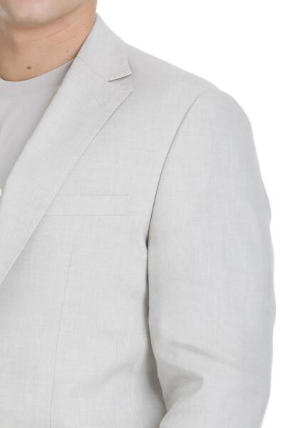 Bej Slim Fit Mono Yaka Keten Takım Elbise - 8