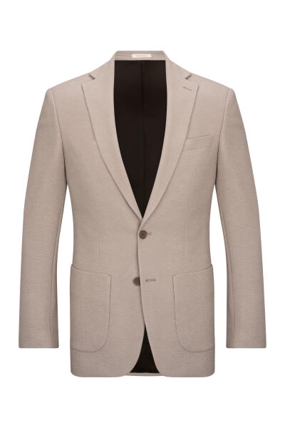 Bej Slim Fit Mono Yaka Klasik Ceket 