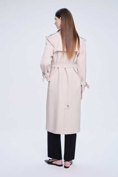Saykı Woman Bej Slim Fit Mono Yaka Pamuklu Trençkot - 2