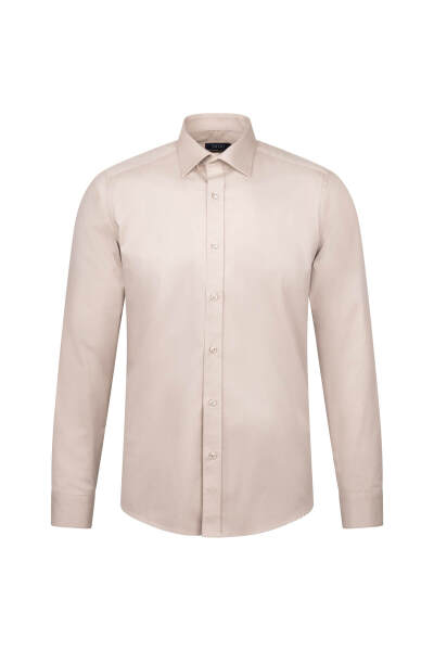 Bej Slim Fit Uzun Kollu 100% Pamuk Casual Flanel Gömlek 