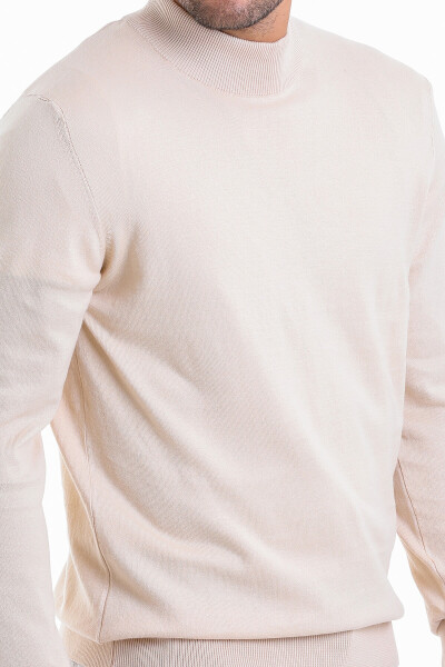 Bej Regular Fit Düz 100% Pamuk Yarım Balıkçı Yaka Triko Kazak - 9