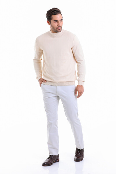 Bej Regular Fit Düz 100% Pamuk Yarım Balıkçı Yaka Triko Kazak - 6