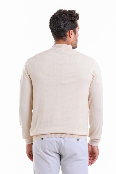 Bej Regular Fit Düz 100% Pamuk Yarım Balıkçı Yaka Triko Kazak - 8