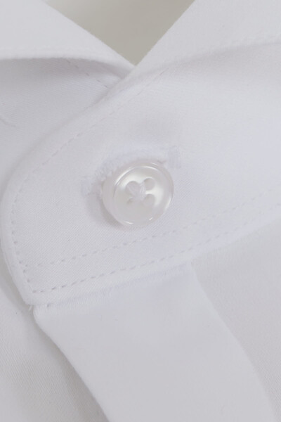 Beyaz Comfort Fit 100% Pamuk Ata Yaka Manşetli Uzun Kol Saten Damatlık Gömlek - 5