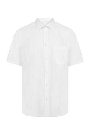 Beyaz Klasik Fit 100% Pamuk Kısa Kol Klasik Gömlek - 3