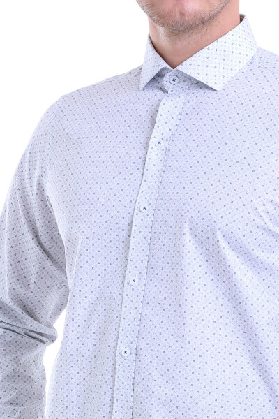 Gri Comfort Fit Baskılı 100% Pamuk Açık İtalyan Yaka Uzun Kollu Casual Gömlek - 5