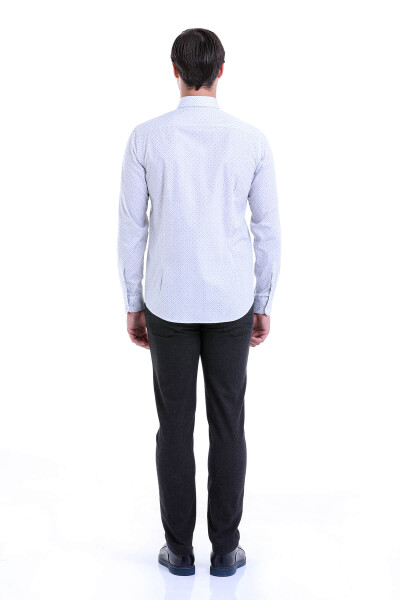 Gri Comfort Fit Baskılı 100% Pamuk Açık İtalyan Yaka Uzun Kollu Casual Gömlek - 6