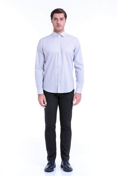 Gri Comfort Fit Baskılı 100% Pamuk Açık İtalyan Yaka Uzun Kollu Casual Gömlek - 3