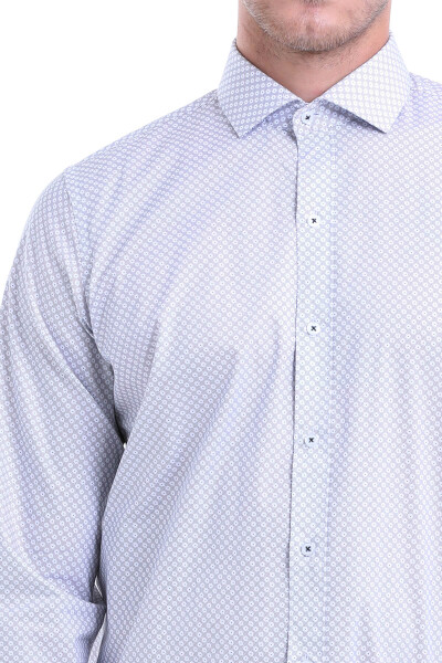 Gri Comfort Fit Baskılı 100% Pamuk Açık İtalyan Yaka Uzun Kollu Casual Gömlek - 7