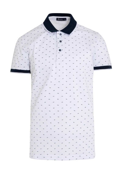 Beyaz Polo Yaka Baskılı Tişört - 1