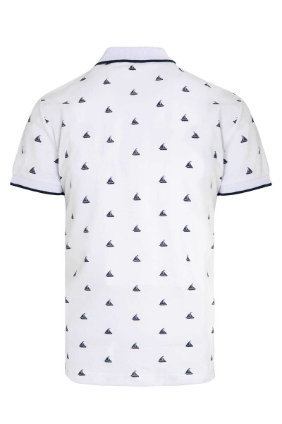 Beyaz Baskılı Polo Yaka Tişört - 2