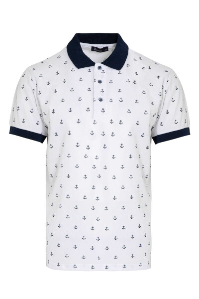 Beyaz Baskılı Polo Yaka Tişört - 1