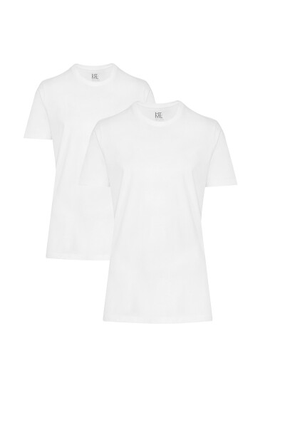 Beyaz Regular Fit %100 Pamuk Bisiklet Yaka İkili Paket Basic Tişört - 1