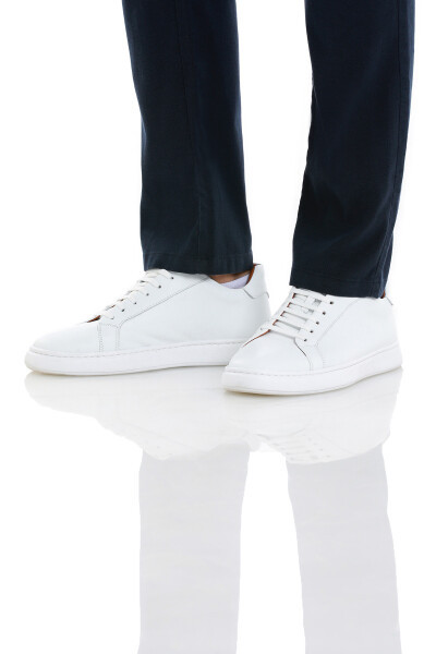 Beyaz Casual Bağcıklı Deri Sneakers - 2