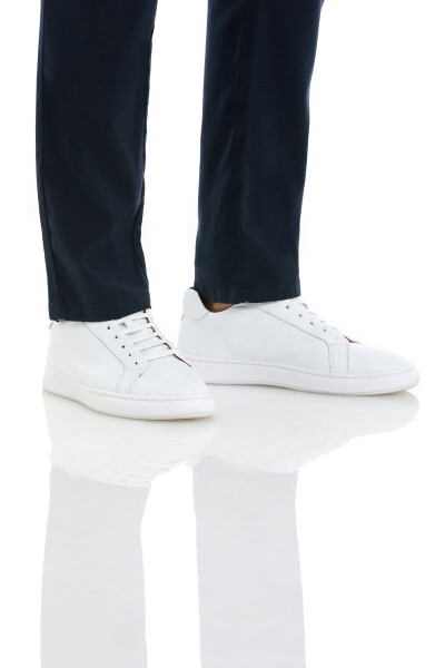 Beyaz Casual Bağcıklı Deri Sneakers - 3