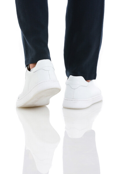 Beyaz Casual Bağcıklı Deri Sneakers - 5