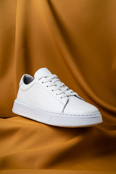 Beyaz Casual Bağcıklı Deri Sneakers - 2