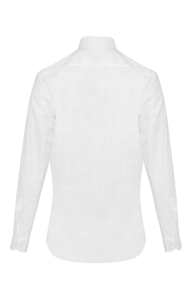 Beyaz Slim Fit 100% Pamuk Düğmeli Yaka Uzun Kollu Casual Gömlek - 2