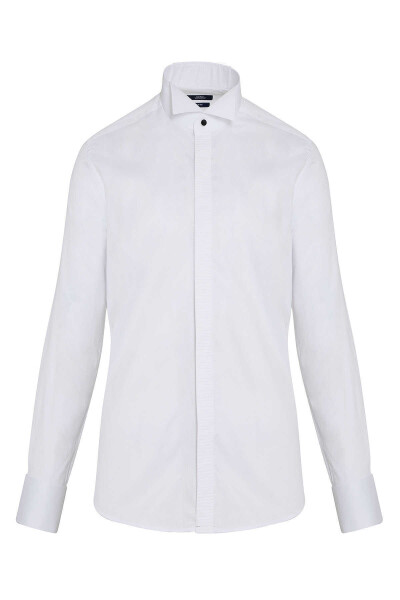 Beyaz Slim Fit Çizgili Gömlek - 1