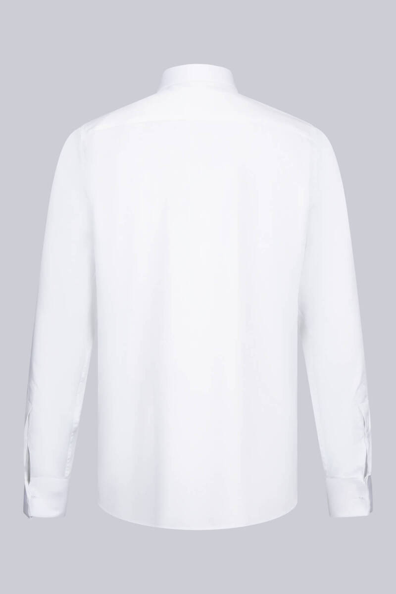 Beyaz Comfort Fit 100% Pamuk Devrik Manşet Yaka Saten Damatlık Gömlek - Saykı (1)