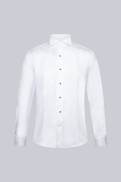 Beyaz Comfort Fit 100% Pamuk Devrik Manşet Yaka Saten Klasik Damatlık Gömlek - 1