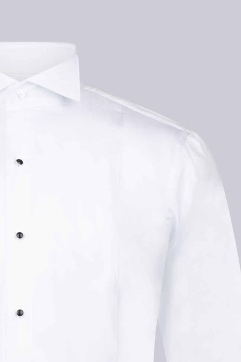Beyaz Comfort Fit 100% Pamuk Devrik Manşet Yaka Saten Klasik Damatlık Gömlek - Hatem Saykı (1)