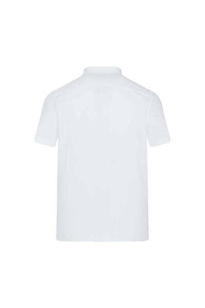 Beyaz Comfort Fit 100% Pamuk Düğmeli Yaka Kısa Kollu Casual Gömlek - 3