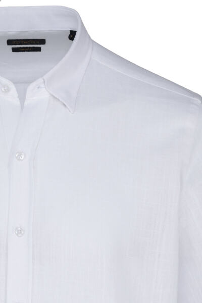 Beyaz Comfort Fit 100% Pamuk Düğmeli Yaka Uzun Kollu Casual Gömlek - 7