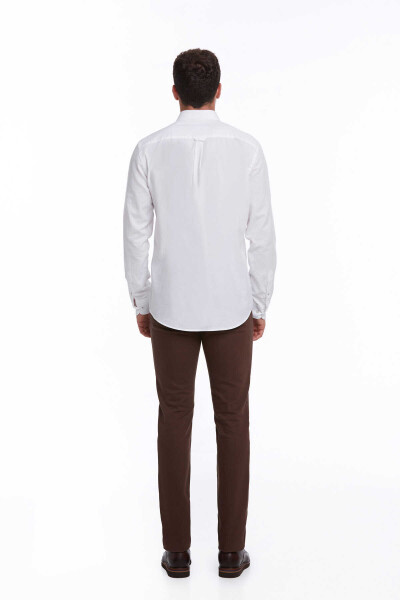 Beyaz Comfort Fit 100% Pamuk Düğmeli Yaka Uzun Kollu Casual Oxford Gömlek - 8